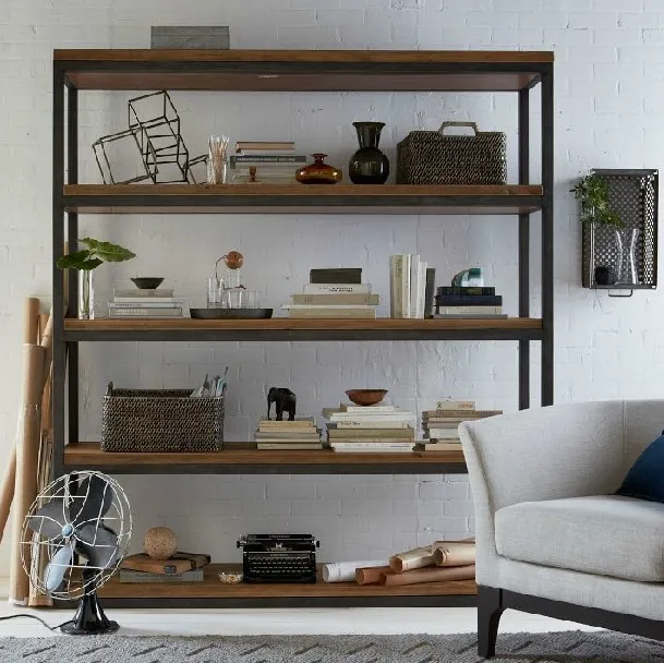 American Iron Wood Bookcase Shelf Kitchen Storage Rack Simple