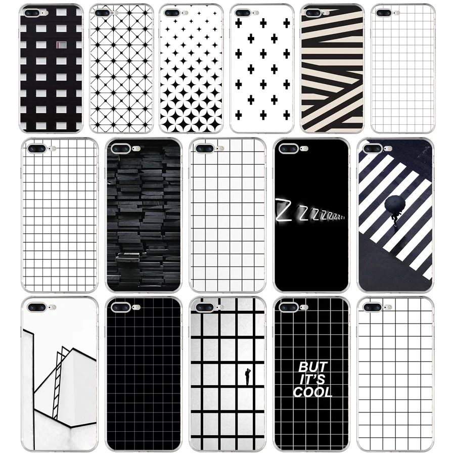 

48AQ white black grid minimalist Soft TPU Silicone Cover Case For Apple iPhone 6 6s 7 8 plus Case