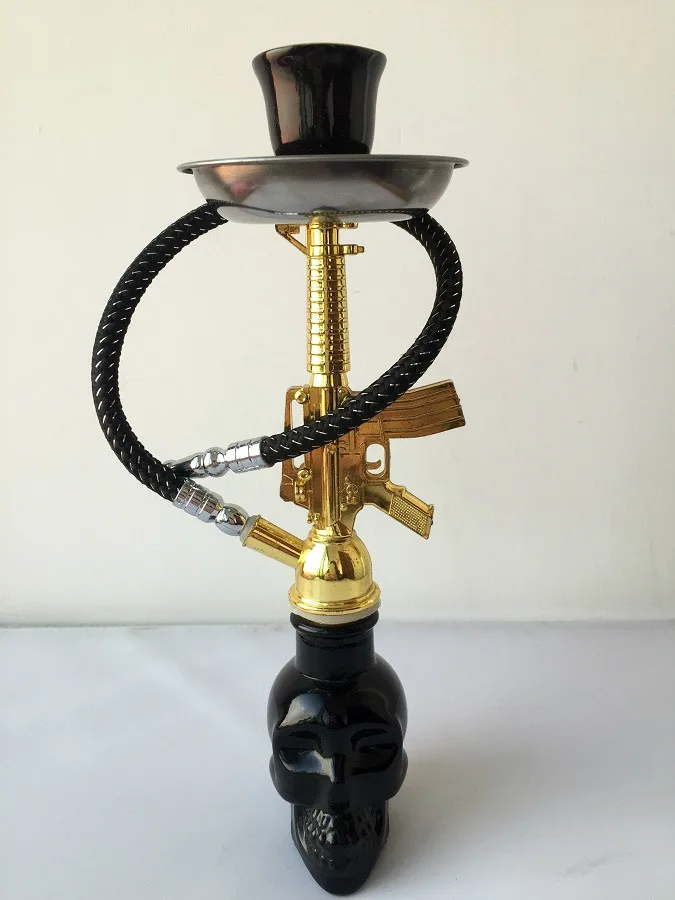 21cm 1set Cool AK 47 Mini Gun shape Skull Hookah Pipe Smoking Shisha