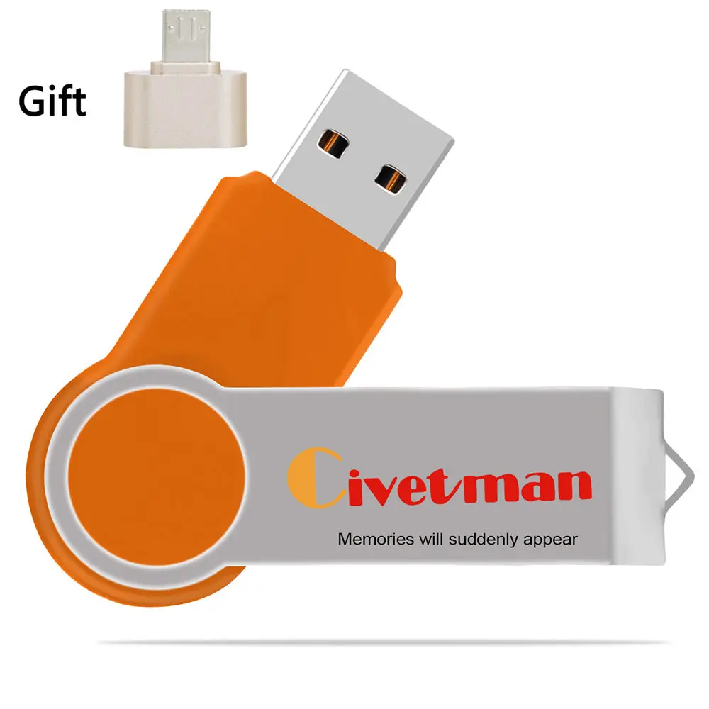 USB флеш-накопитель 32 ГБ, металлический USB 2,0, флеш-накопитель 64 ГБ, флеш-накопитель H2testw, мини-флеш-накопитель 8 ГБ, карта памяти, диск 16 Гб с OTG - Цвет: orange