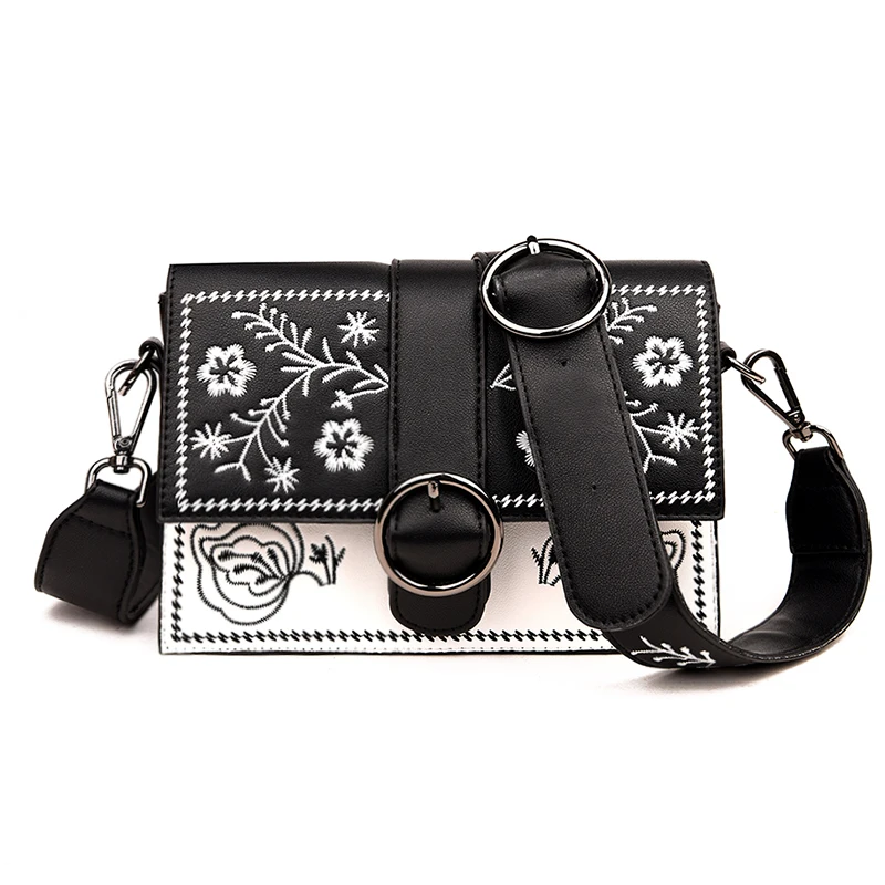 2018 new embroidered small square tide wide shoulder strap Hong Kong wild Messenger bag | Багаж и сумки
