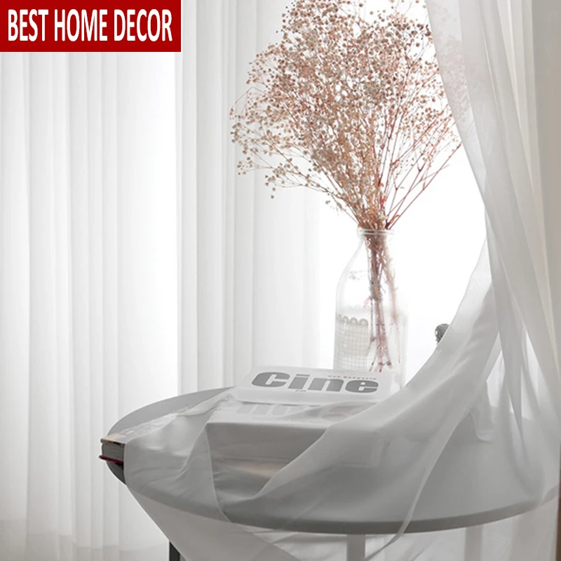 

BHD Withe Tulle Curtains For Living Room Bedroom Modern Sheer Decoration Modern Chiffon Solid Sheer Voile Kitchen Curtain Drapes