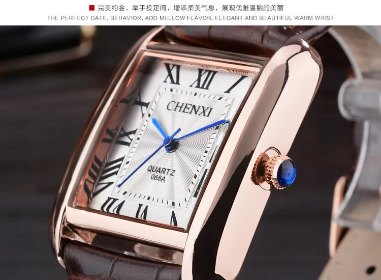 Luxury Brand Chenxi Men Women Casual Quartz Watches Retro Square Design Roman numerals Minimalism Leather Strap 3