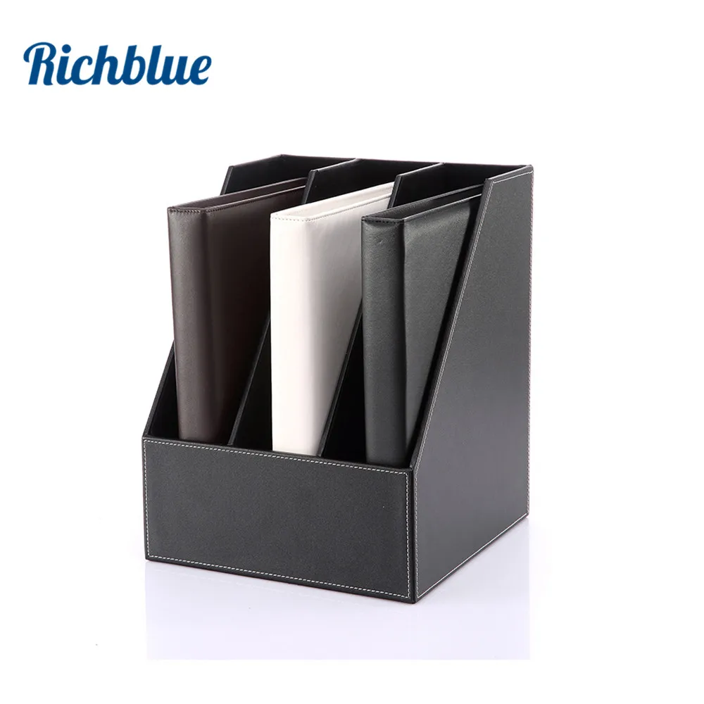 3 Slot Wood Leather Desk File Document Holder Tray Box Cubbyhole