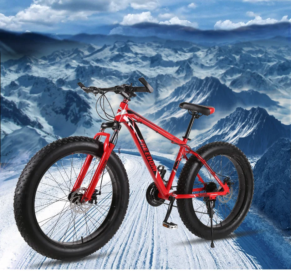 Clearance Love Freedom 7/24/27 speed top quality Mountain bike 26 inches Aluminum Bicycles Double disc brakes Fat bike Snow bicycle 1