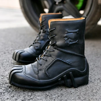 

Motorcycle boots Genuine Cow Leather Motorcycle Racing Boots Street Moto Chopper Cruiser Touring Motorbike Riding Mid-Calf Shoes