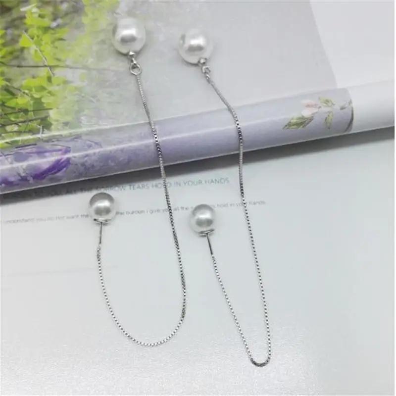 

Women's White Pearl Earring Fashion Drop Dangle Silver Plated Beads Long Chain Threader Earrings Jewelry Accessories Hot Sales