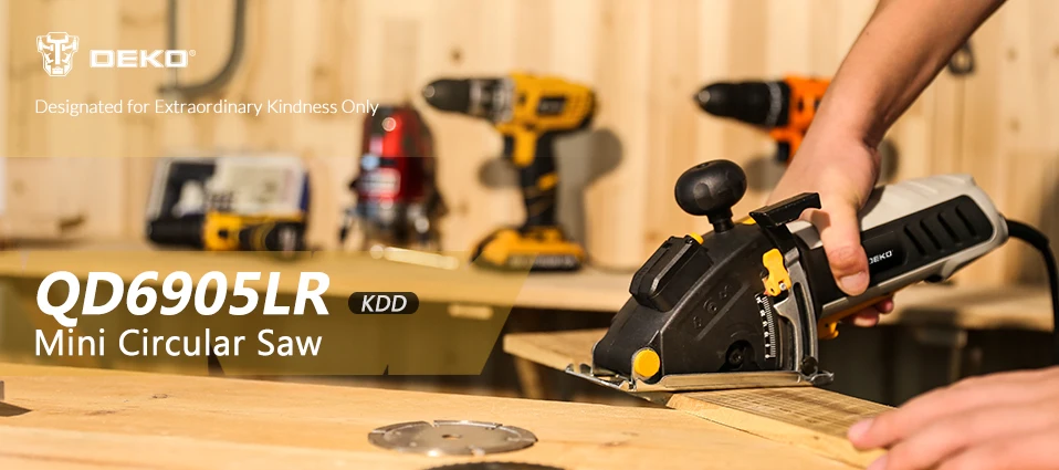 Mini sierra circular DEKO con láser con mango auxiliar