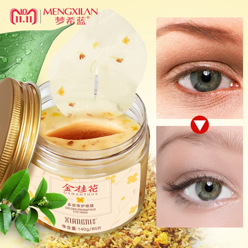 

80ps/bottle MENGXILAN Gold Osmanthus Eye Mask Collagen gel whey protein Anti Wrinkles Ageless Dark Circle Remover Eye Patch
