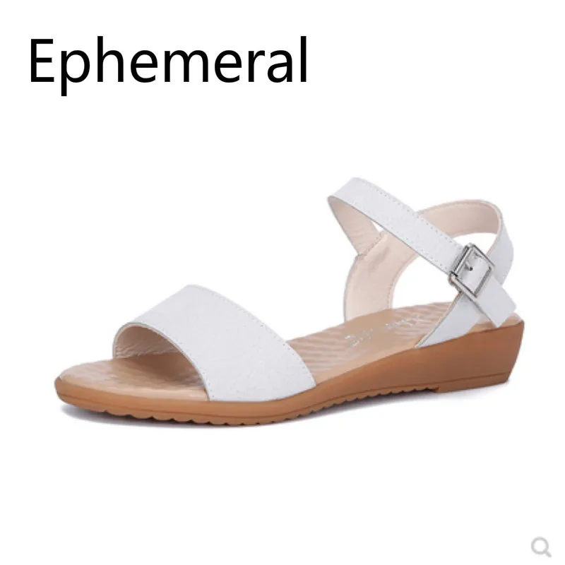 Lady Microfiber Sandals With Buckle Flock Student Simple Shoes on Platform Thick Bottoms Black White Plus size 43 Open Toe Wedge