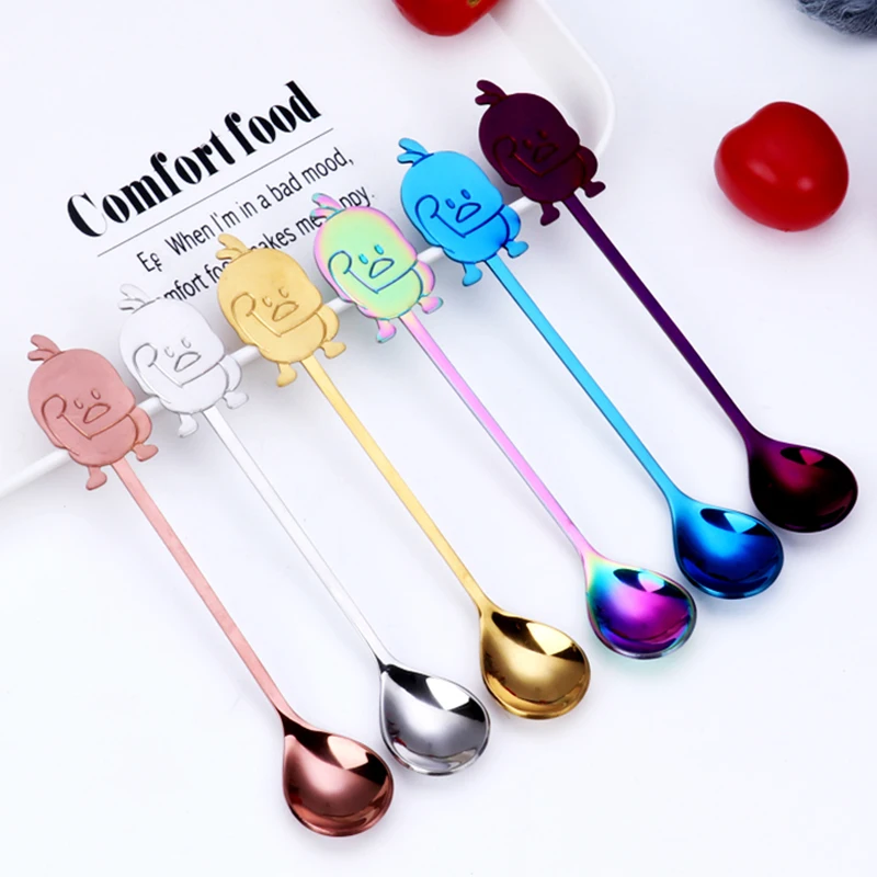 

high quality 304 Creative Stainless Steel Duckling Spoon Mug Spoon Stirring Spoon Stainless Steel Coffee Spoon office home tools