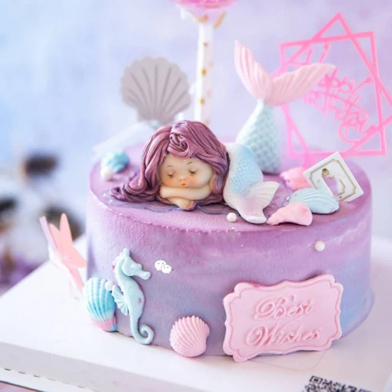 Смола Спящая красавица Русалка Свадьба День рождения украшение для свадебного торта торт Топпер морская Русалка Топпер для торта «С Днем Рождения»
