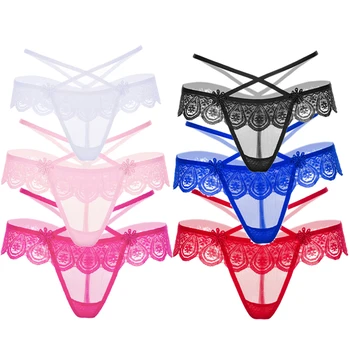 

6 Colors /Lot Sexy Lace Underwear Butterfly Lace Sexy Cross Thong Women's Underpants Low Waist Temptation Ladies Briefs