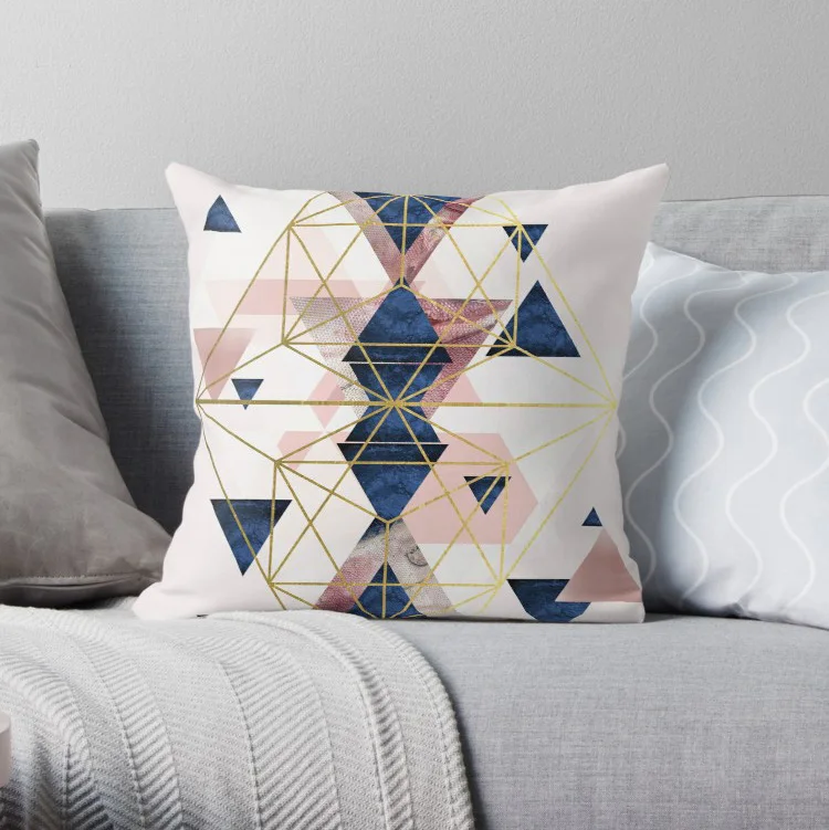 

Blush Pink and Navy Geometric Perfection Pillow Covers Cases Pattern Nordic Cover Cushion Pillowcase Square Print