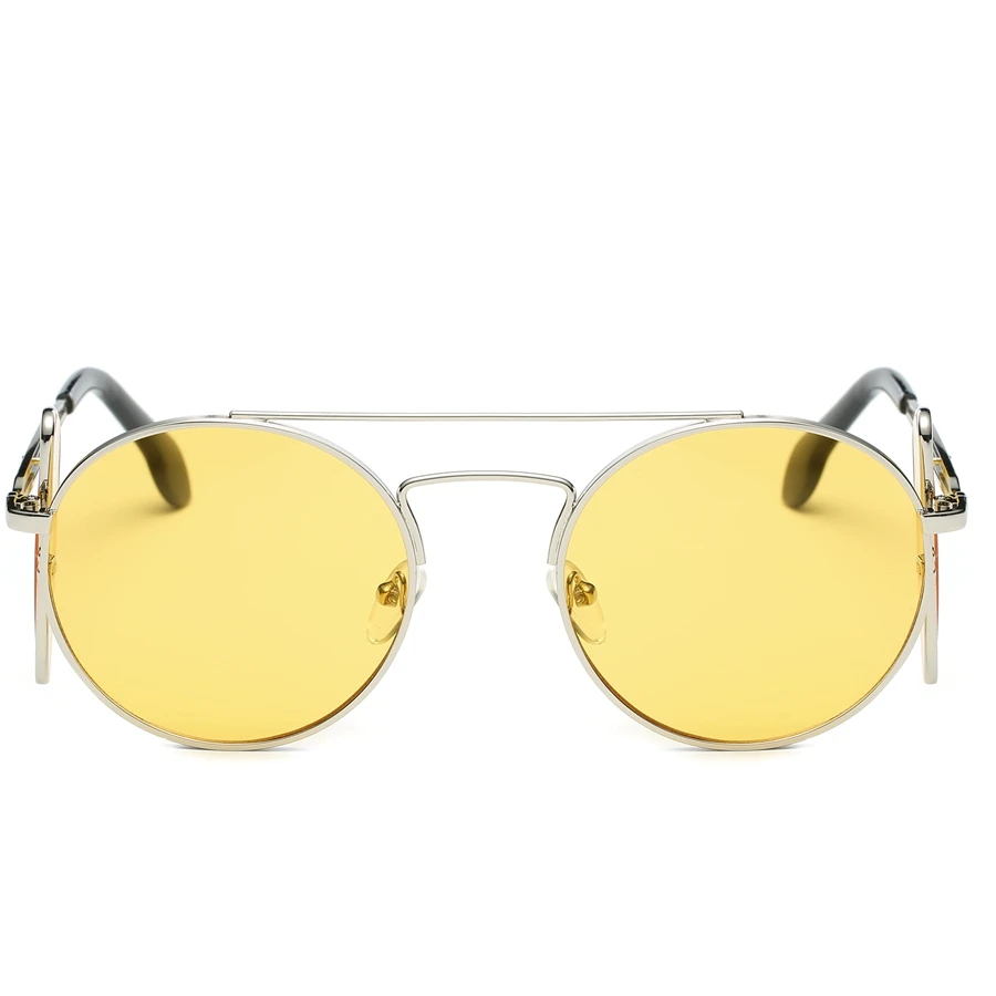 Ретро Мужские Женские солнцезащитные очки овальные негабаритные флип съемная рамка двойного назначения металлическая оправа солнцезащитные очки UV400 - Цвет линз: Silver and Yellow