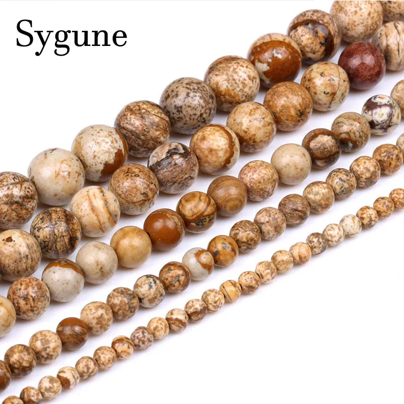 

4/6/8/10mm Selectable Round Brown Beads Natural Picture Japser Beads 15"/strand For Bracelet Necklace Jewelry Making