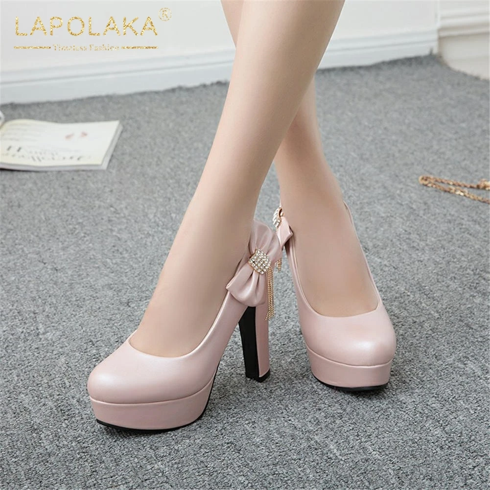 Lapolaka New Arrivals Plus Size 34-50 Wholesale Chunky Heels Bowtie Shoes Woman Pumps Female Slip On Platform Pumps Woman