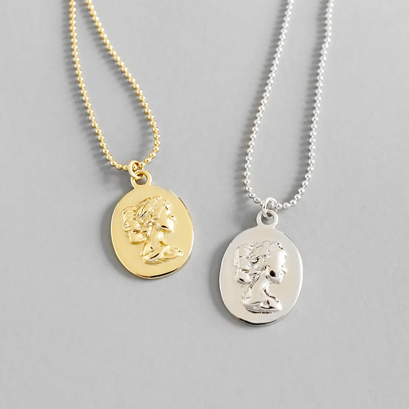 

1pc Authentic 925 Sterling silver figure Oval coin Golds personality avatar Pendant Beads Chain Necklace Fine Jewelry 5