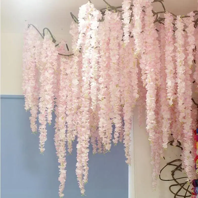 88cm Cherry blossom Vine Sakura Artificial flowers for party Wedding ceiling decoration wall Hanging rattan fleur artificielle 88cm Cherry blossom Vine Sakura Artificial flowers for party Wedding ceiling decoration wall Hanging rattan fleur artificielle