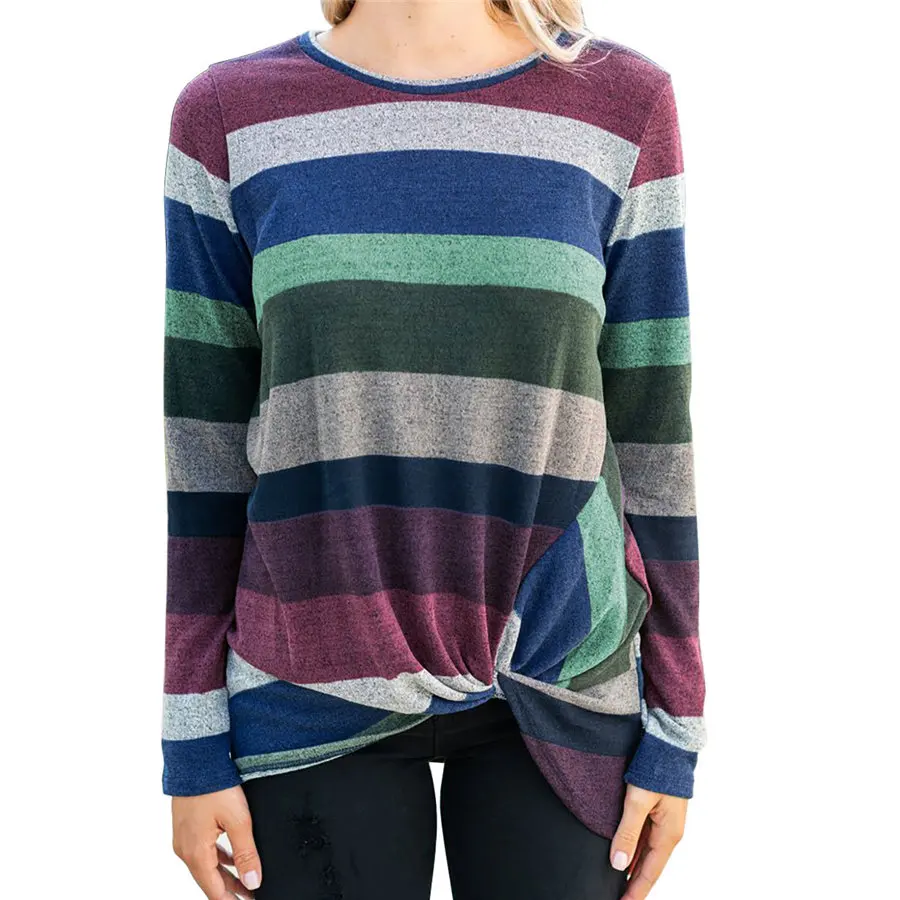 Gladiolus 2018 Casual Autumn Winter Sweater Women Long Sleeve Striped Irregular Knot Knitted Pullover Women Jumper Loose Sweater (17)