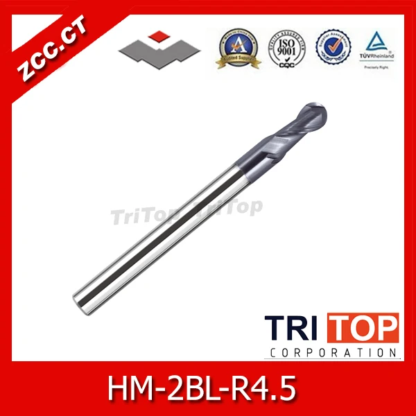 

100% Guarantee solid carbide milling cutter 68HRC ZCC.CT HM/HMX-2BL-R4.5 2-flute ball nose end mills with straight shank