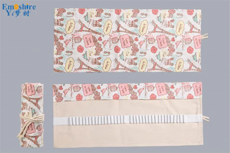 Emshire Paris Tower small fresh canvas handmade curtain 12 24 36 48 72 hole volume pencil case pen color lead storage (4)