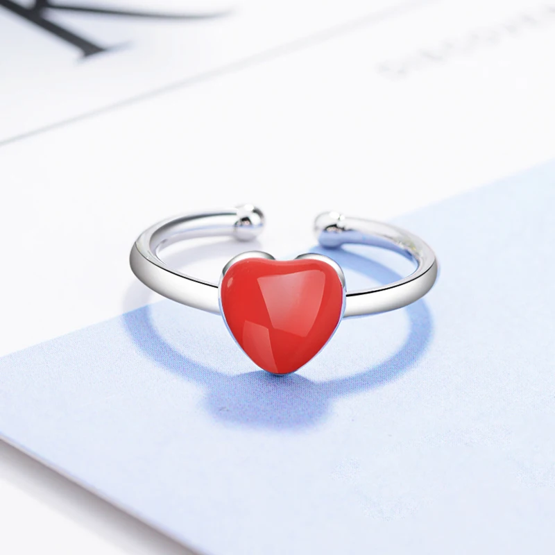 100% 925 Real Sterling Silver Fine Jewelry Red Heart Cocktail Ring Sizable 5 6 7 Girl Kids Xmas Gift Xy855 4