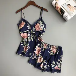 QWEEK сна лаунж-Пижама комплект сексуальные атласные пижамы Для женщин Летняя Пижама Femme модная Пижама с цветами для Для женщин с груди