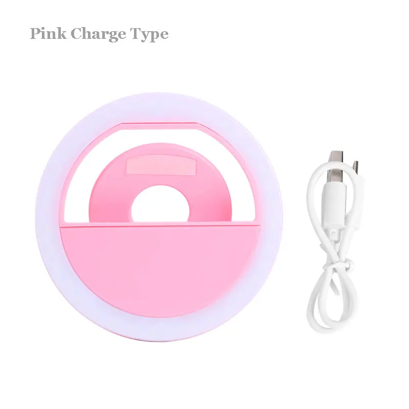 USB зарядка селфи портативная вспышка Led камера телефон фотография кольцо светильник для iPhone смартфон светильник - Цвет: Pink Charge Type