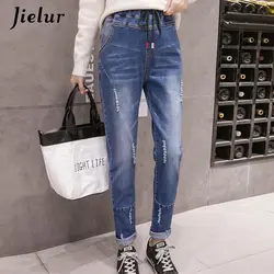 Jielur Kpop Chic Brief S-5XL Джинсы женские осенние зимние большие размеры бойфренд джинсы для женщин эластичный пояс шаровары высокая талия