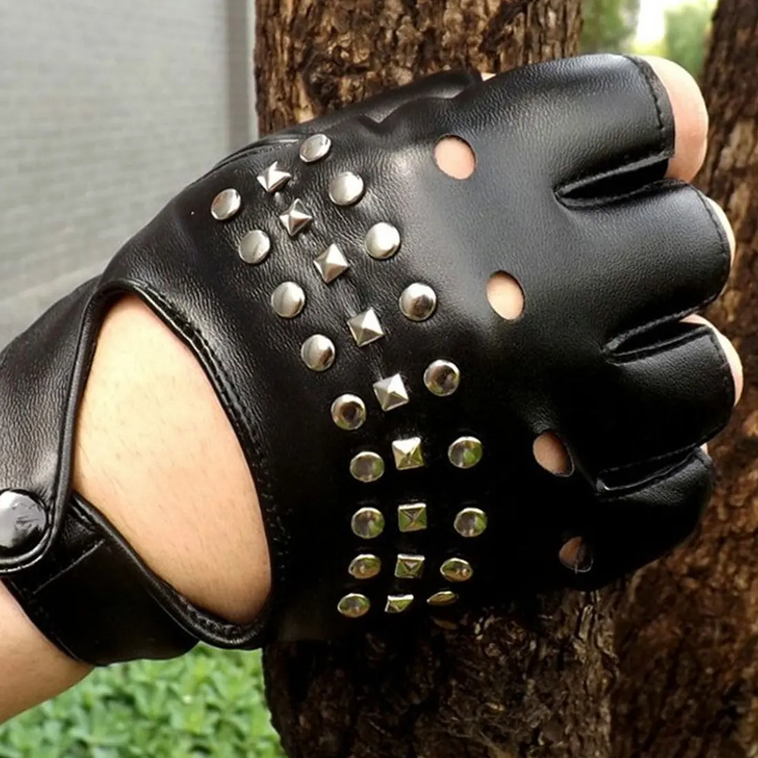 Из искусственной кожи перчатки театральный панк хип-хоп перчатки женские модные квадратный ноготь без пальцев мужские перчатки Женские