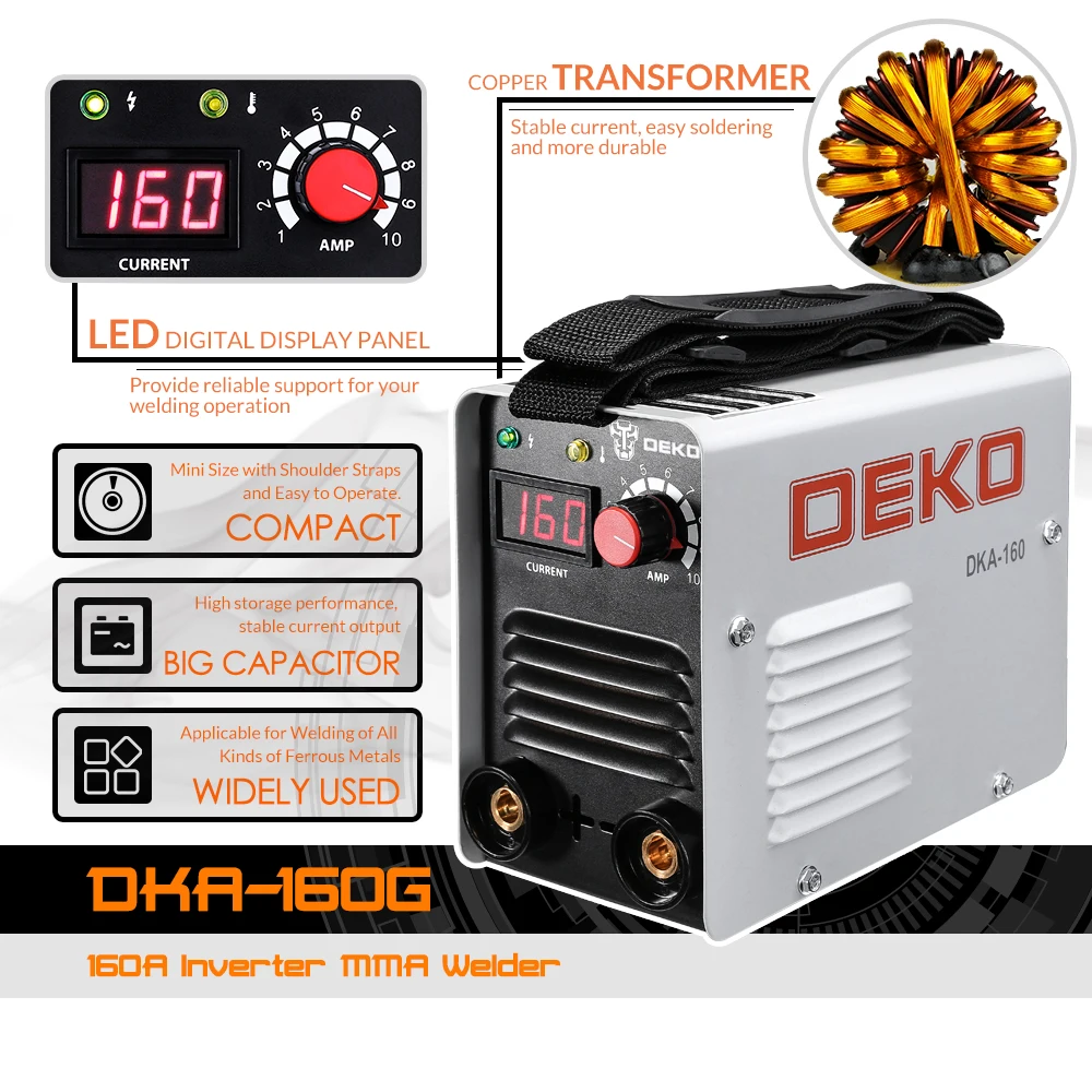 DEKOPRO DKA-160 160A 4.1KVA IP21S инвертор дуговой Электрический сварочный аппарат MMA сварочный аппарат для сварки рабочих и электрических работ