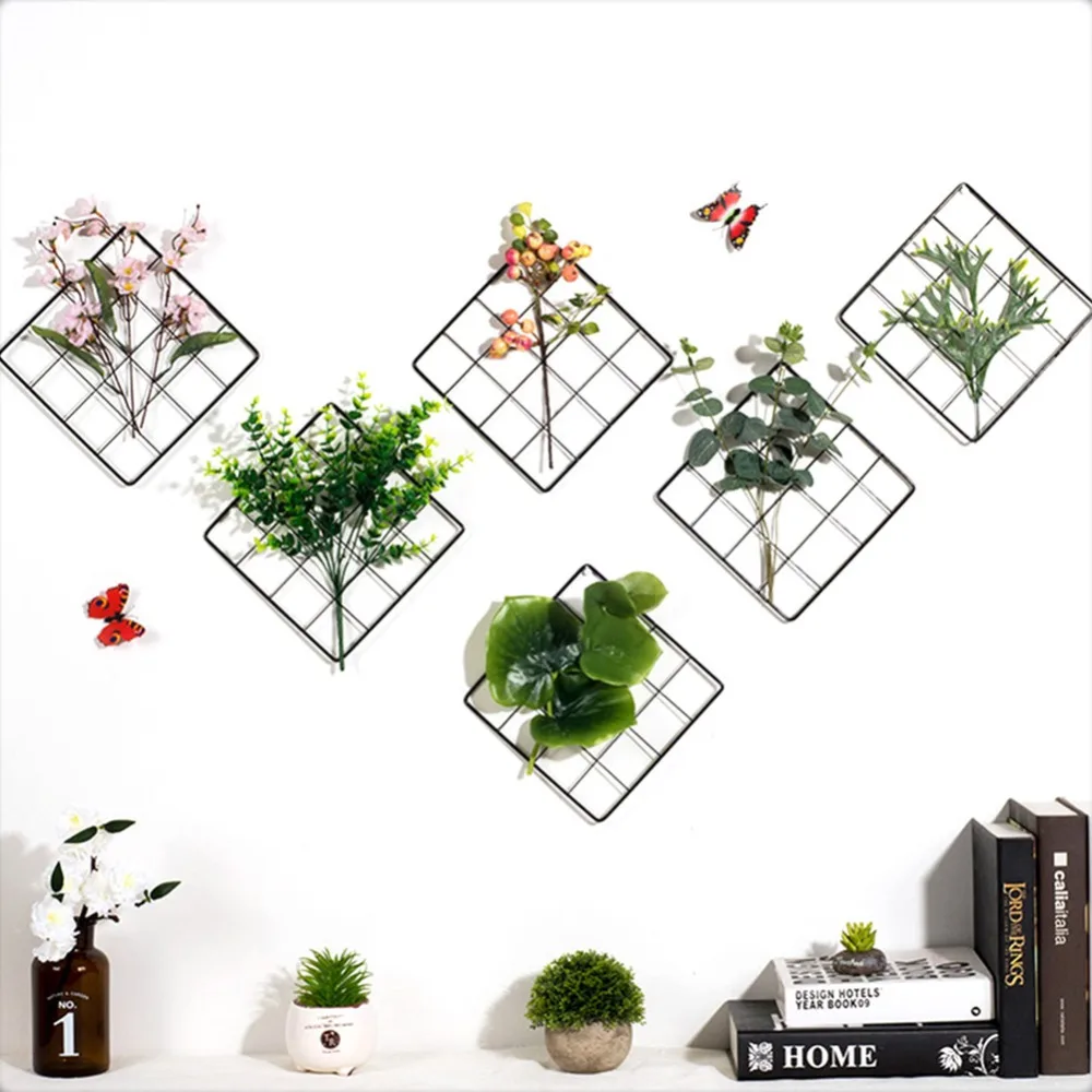

Storage Holders Iron Shelf Flowers Plants Storage Rack Nordic Style Shelf Wall Metal Grids DIY Home Decor Storage