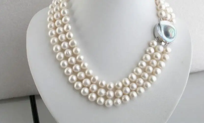 

Hot sale new Style >>>>>Genuine! 10mm 3row round freshwater pearls necklace