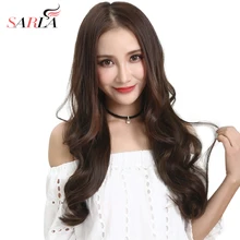 SARLA Long Curly U Part Half Wig Invisible Brown Synthetic 22 3/4 Wig for Women Natural Clip in Hair Extension Brown Wig UW012 elegant long synthetic stylish long shaggy curly clip in hair extension for women