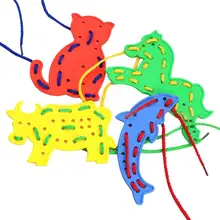 4pcs Animal Lacing Shapes Puzzles Rubber Plastic Cartoon Animals Toy Chidlren Thread Embroidery DIY Toys Gift Random Colors
