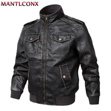 MANTLCONX Плюс Размер Мужская кожаная куртка мотоциклетные кожаные куртки куртка с воротником-стойкой мульти-карманный, из искусственной кожи пальто для мужчин