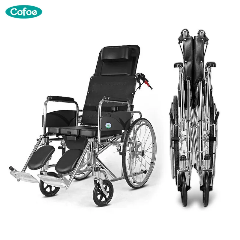 Cofoe Yishu Wheelchair with Pedestal Pan Full Back Rest Folding back Portable Galvanized steel Scooter for the Aged the Disabled