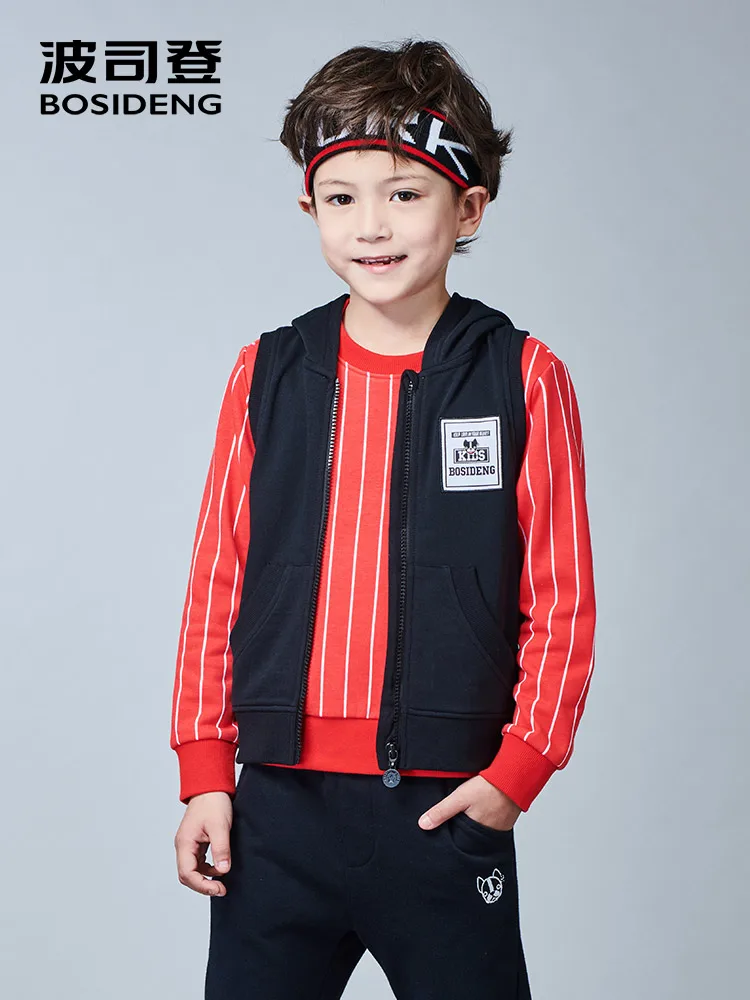 

BOSIDENG children's clothing cotton vest boys 2019 new style spring and autumn knit vest kids fashion hooded vest C811CH1023