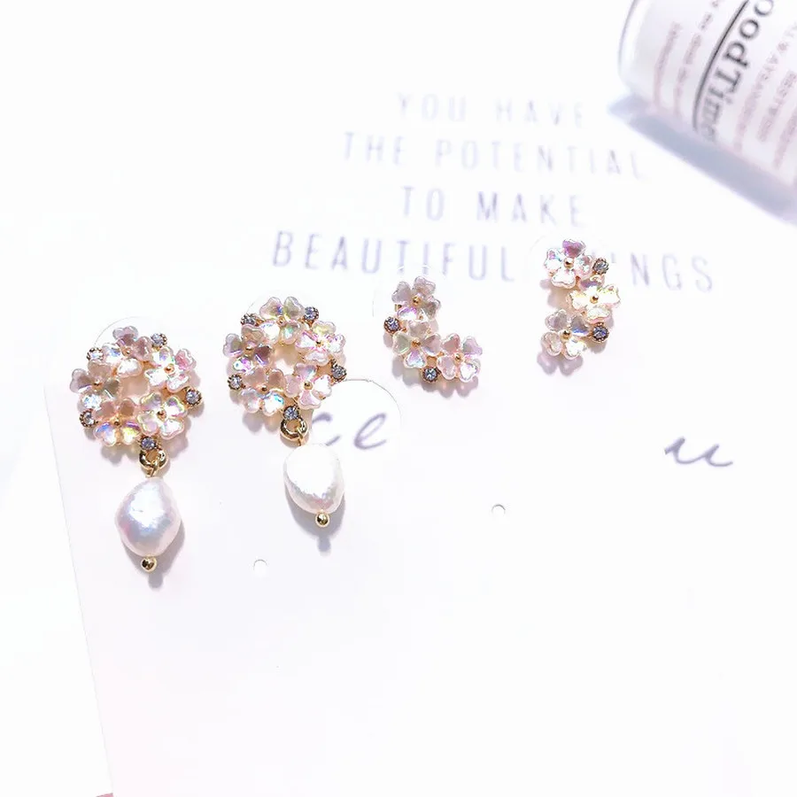 

Korea s925 elegant shell flower earrings sweet girl Cute Drop Earrings for Women Fashion Jewelry Accessories