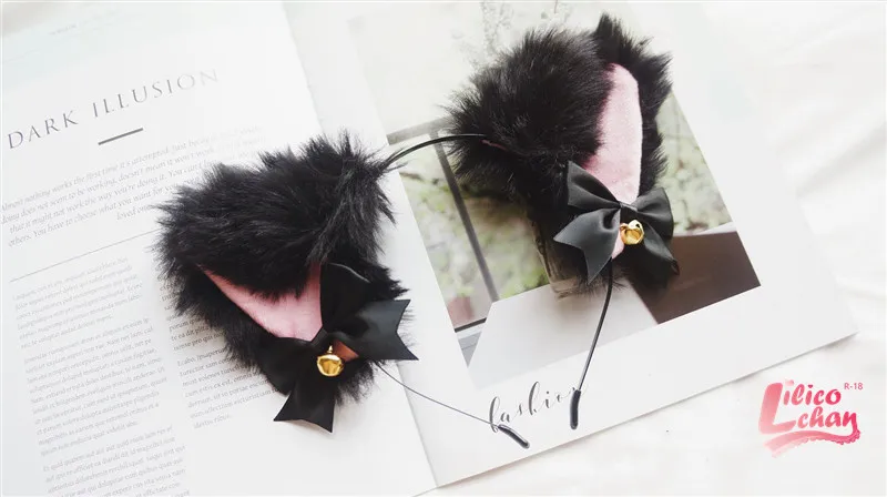 black ear Аниме Neko кошачьи уши, вечерние костюмы на Хэллоуин, косплей, аниме, для танцев, лисички, вечерние аксессуары, головные уборы, аксессуары для косплея, Сейлор Мун, плюшевые - Цвет: black ear