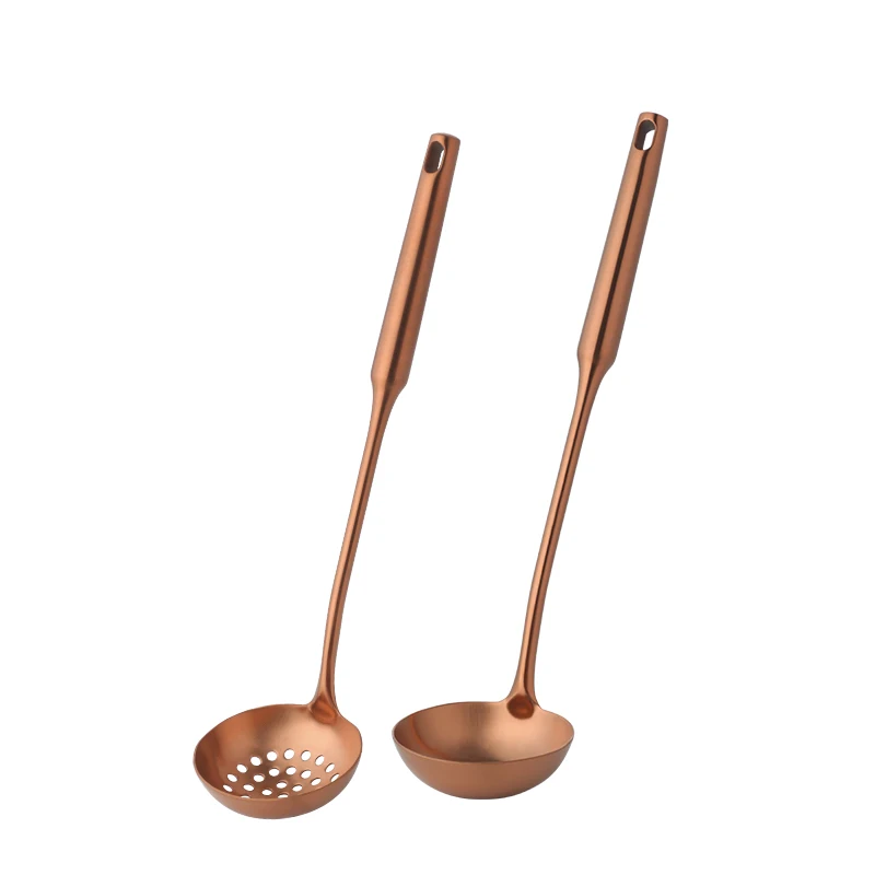 1set(2pcs)-Rose Gold Нержавеющая сталь Золото суповая ложка щелевая дуршлаг ложка с длинной ручкой набор фильтр скиммер кухонный инструмент посуда - Цвет: 1set(2pcs)-Rose Gold