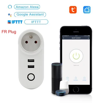 

France WIFI Smart FR Plug With Dual USB Ports Timing Socket Wireless Outlet Voice Control Work with Alexa Google home