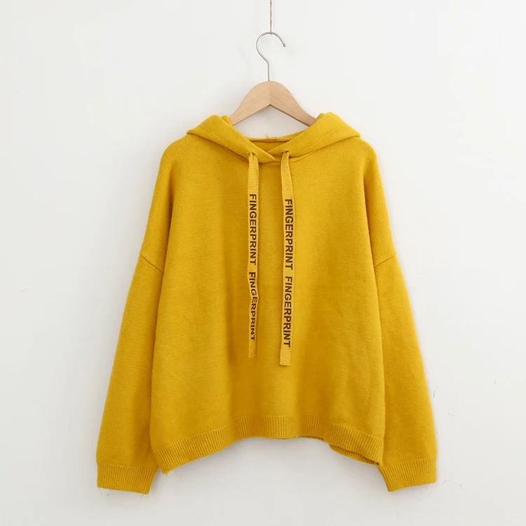 H. SA, весенний свитер с капюшоном и пуловеры, Повседневные вязаные джемперы с буквенным принтом, яркие цвета, желтый вязаный свитер большого размера