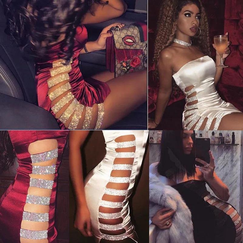 Сексуальное платье без бретелек Для женщин блесток Bodycon рукавов Клубная одежда