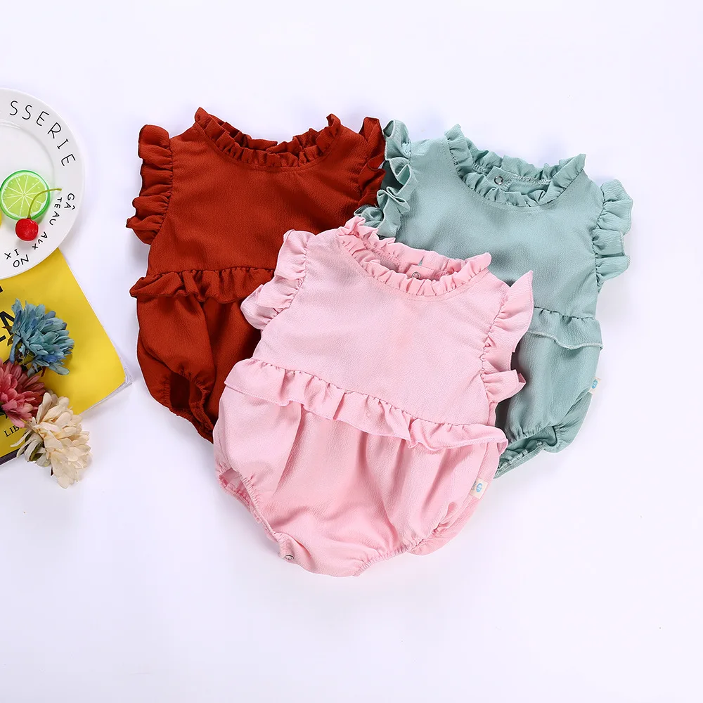 

Baby Girls Bubble Triangle Rompers Candy Color Infant Girl Sleeveless Jumpsuits Lovely Summer Clothes Princess Solid Colors