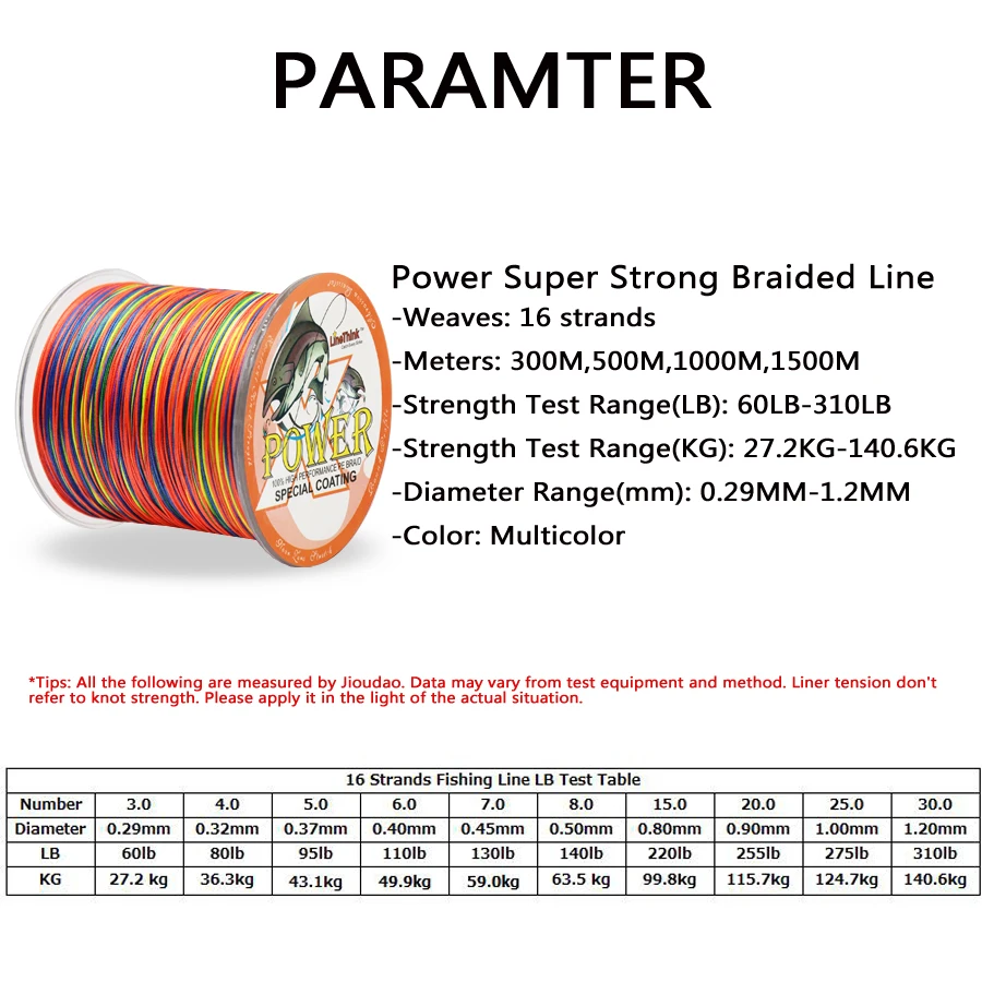 Power Fishing Wire 16 Strands Braided Fish Line 300m 500m 1000m 1500m Super  Strong Japan Multifilament Multicolor PE Braid Line