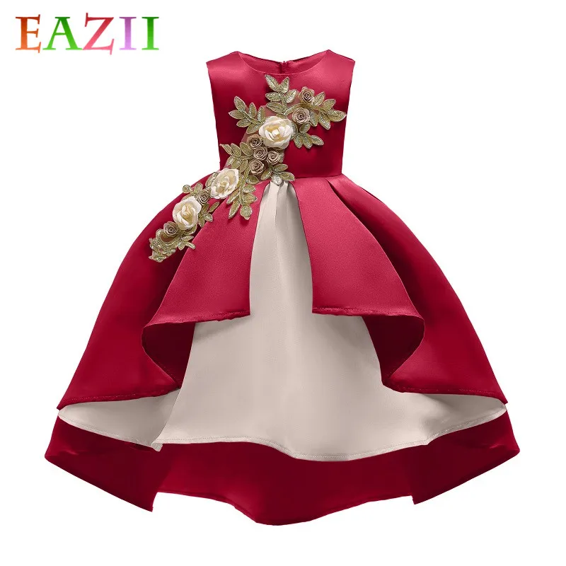 

EAZII Children Luxury Party Formal Dress For Wedding Birthday Kids Ceremonies Dresses For Girls Applique Tutu Flower Girls Dress