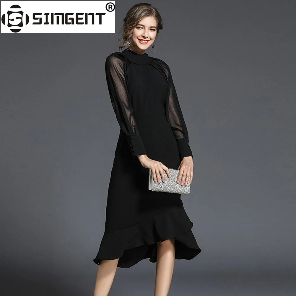 

Simgent Women Party Dress Raglan Sleeve Button Stand Collar Elegant Office Bodycon Mermaid Dress Jurken Woman Clothes SG712214