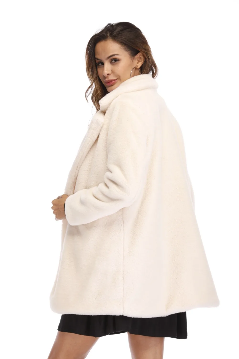 Elegant Faux Fur Coat Women 2018 Autumn Winter Warm Soft Fur Jacket Female Plush Overcoat Casual Outerwear 4XL Black White Red